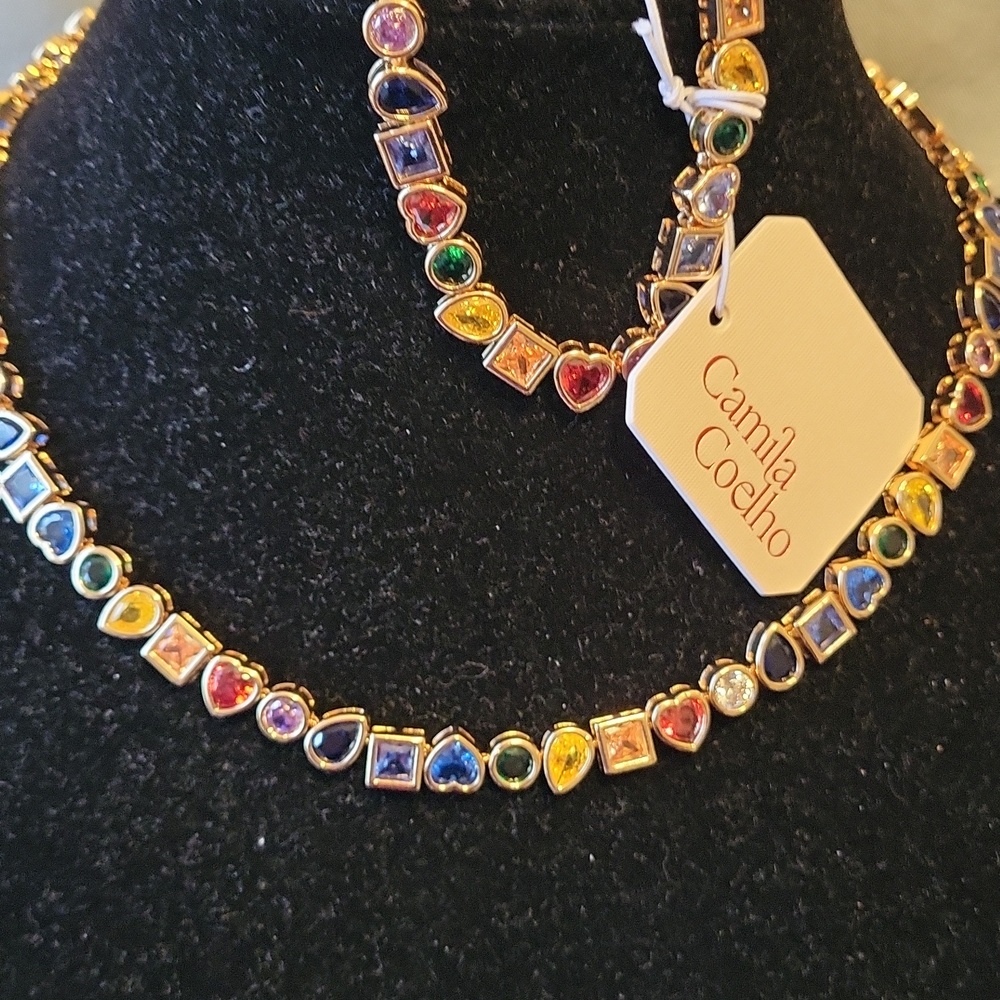 Camila Coelho Gold-Plated Multicolor Gemstone Necklace and Bracelet Set Bnwt